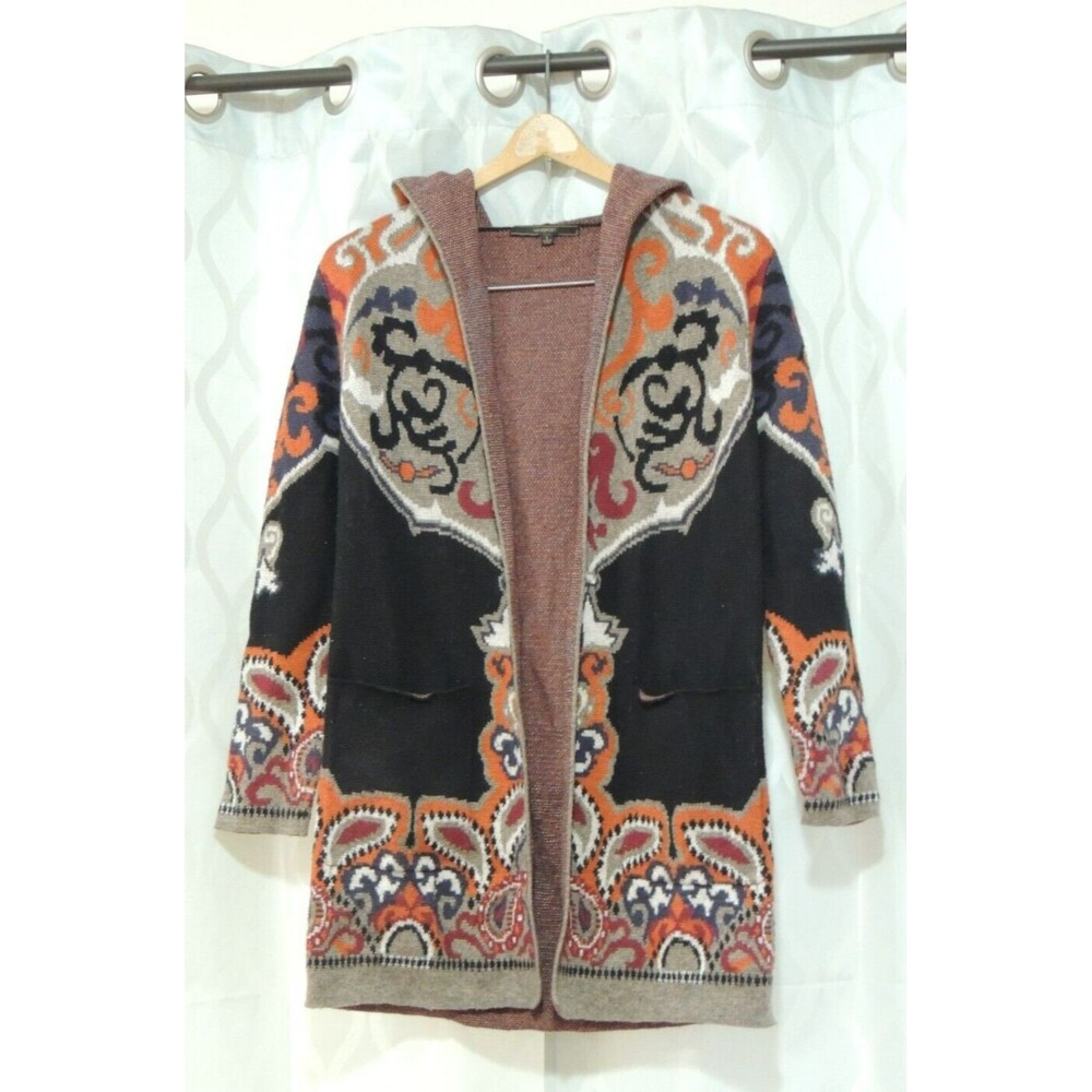MAXSPORT Boho Open Long Cardigan Sweater Coat w/Hood - Size Small Red Orange
